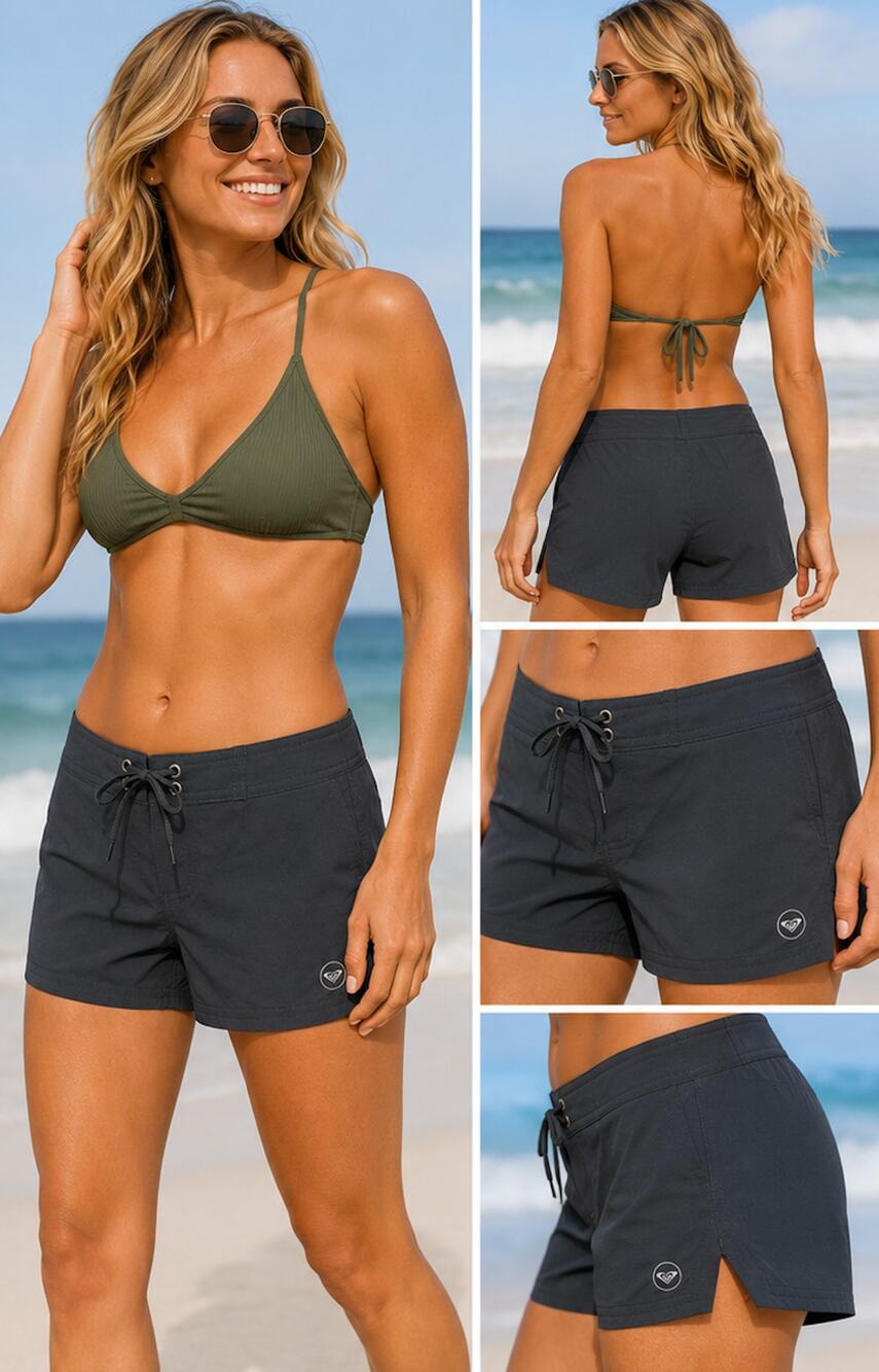 NWT Roxy Anthracite Board Shorts Women's Large Surf Swim Beach Active Short L